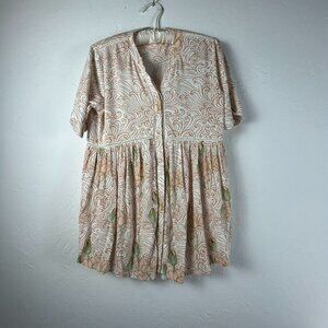 Anthropologie Akemi+Kin Women's Veria Leafy Print Peplum Blouse Beige Size XS